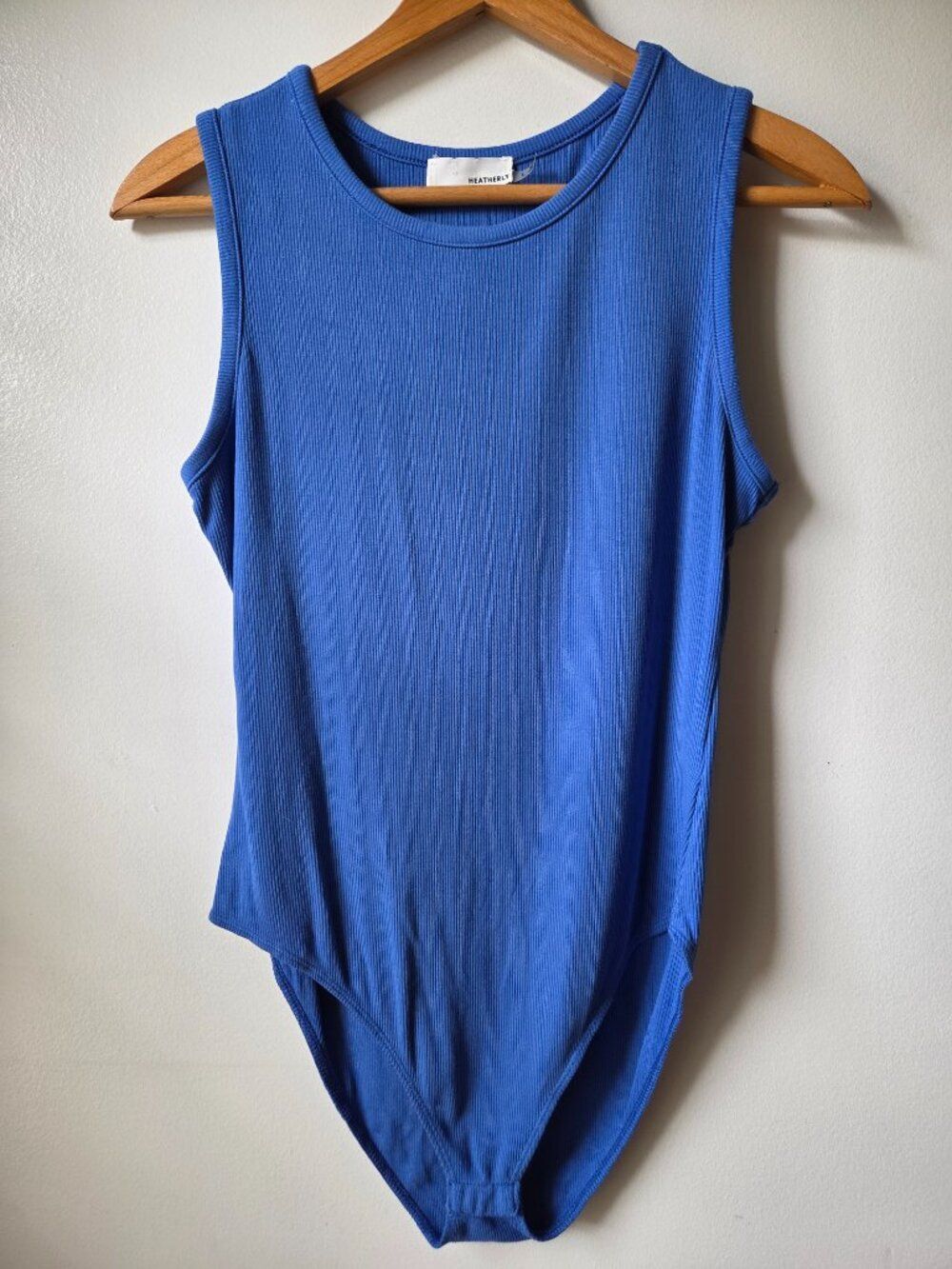 EUC HEATHERLY BLUE RIBBED HIGH NECK TANK BODYSUIT SIZE L